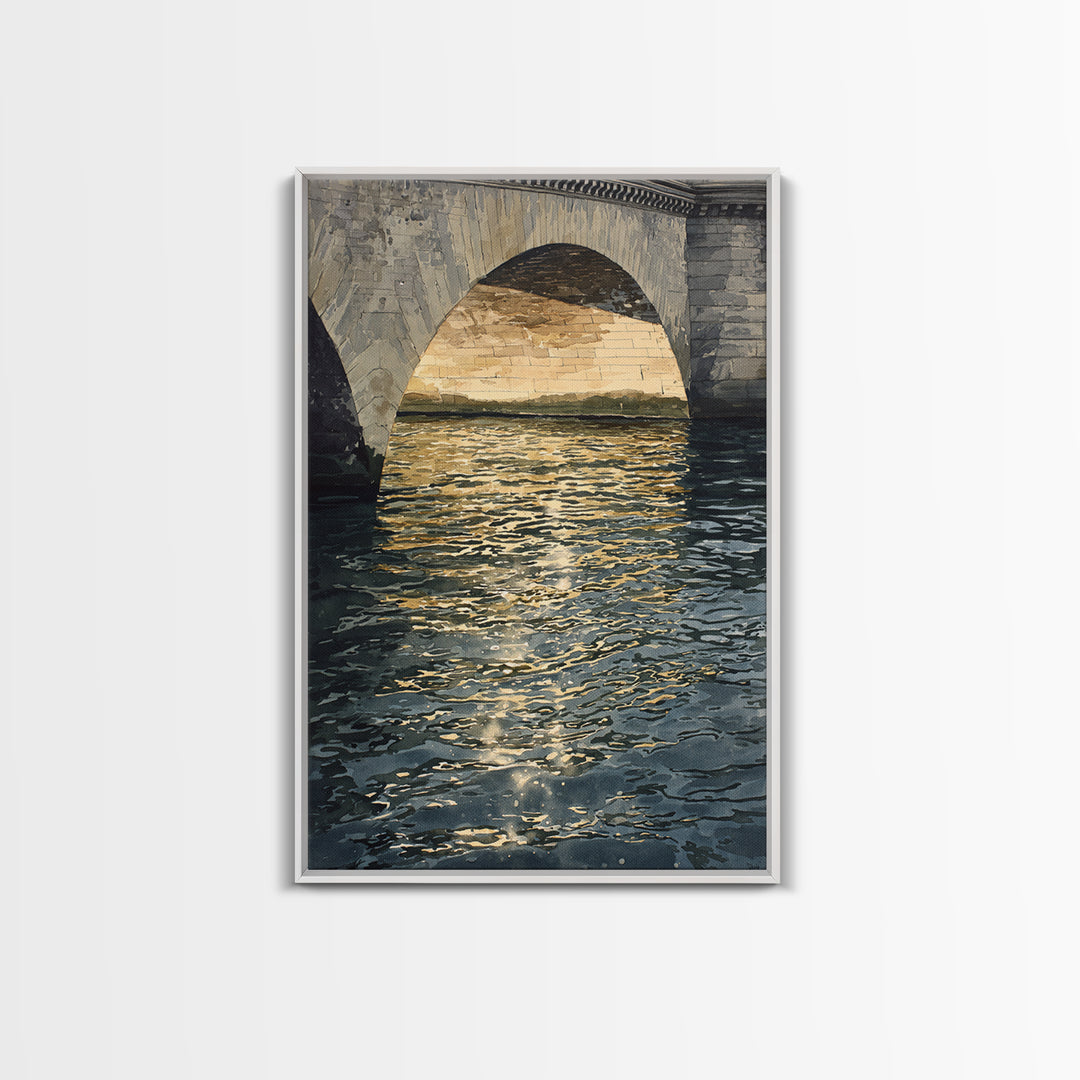 Paris Bridge Reflected Framed Canvas Print, Impressionist Art, Colorful Wall Art, Living Room Decor, Fine Art, Impression, IMP-2x3-87