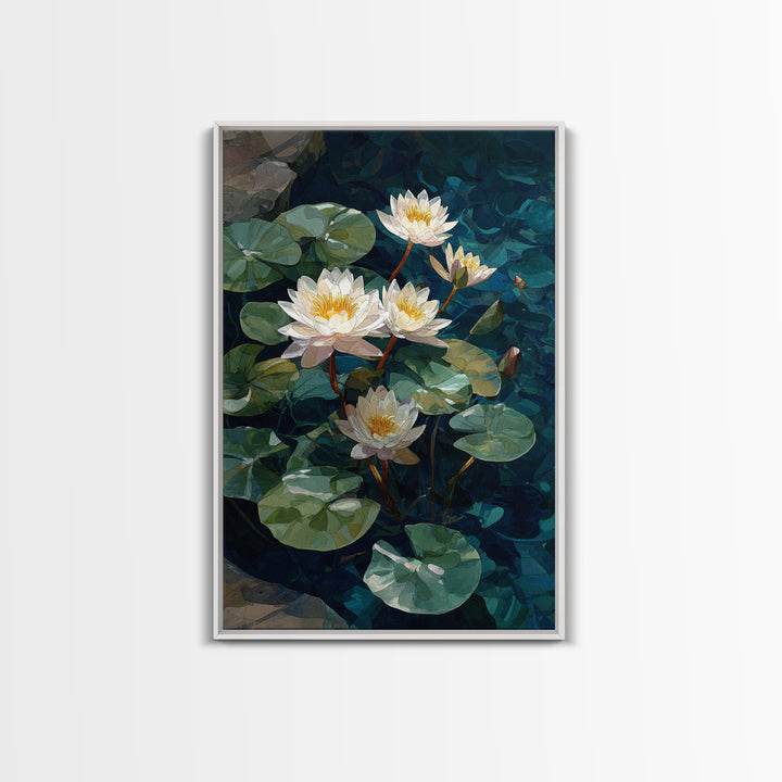 Water Lilies Floating on a Sunlit Pond Canvas Print, Impressionist Art, Bedroom Decor, Living Room Decor, Fine Art, Impression, IMP-2x3-9