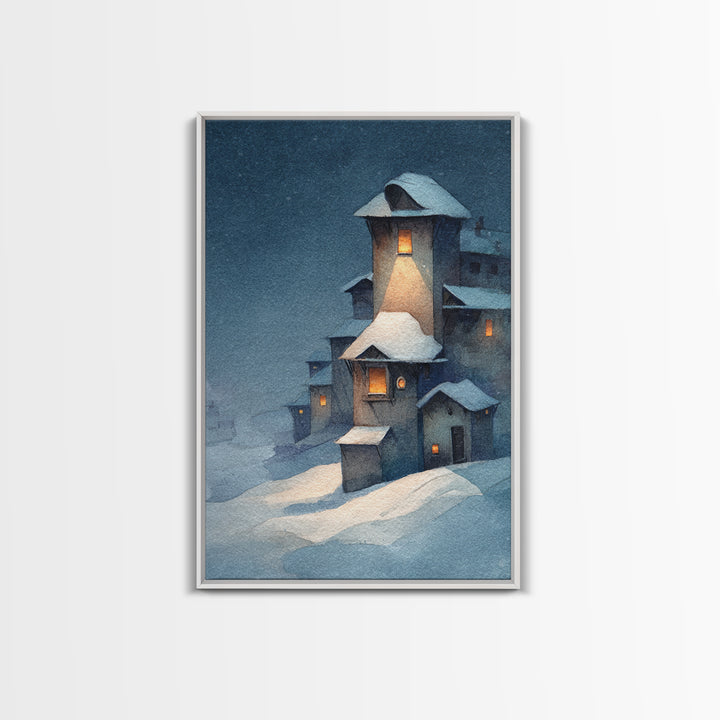 Snowy Village with Warm Glowing Windows Canvas Print, Impressionist Art, Living Room Wall Art, Living Room Decor, Impression, IMP-2x3-93
