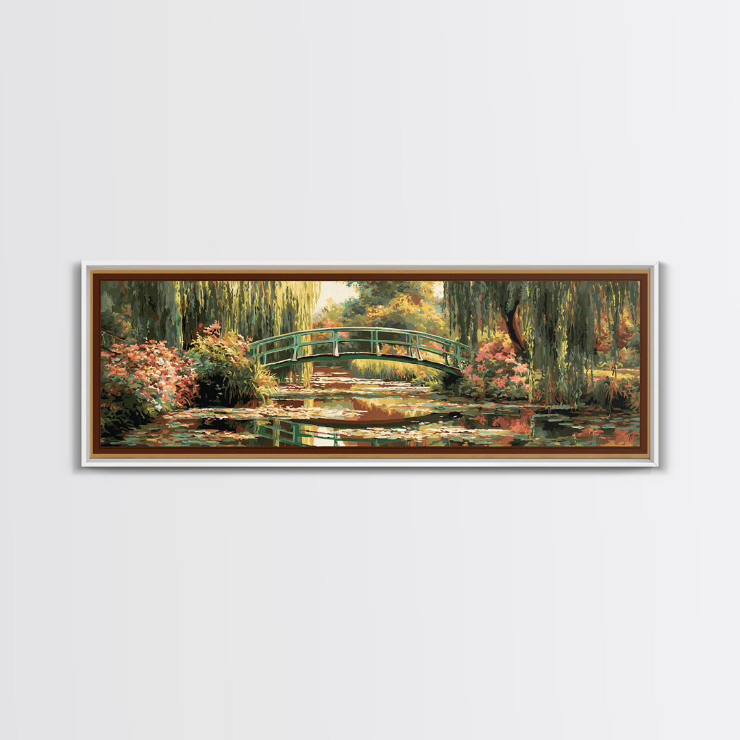 Water Garden Bridge Framed Canvas Print, Impressionist Art, Original Painting, Living Room Decor, Fine Art, Impression, IMP-3x1-10