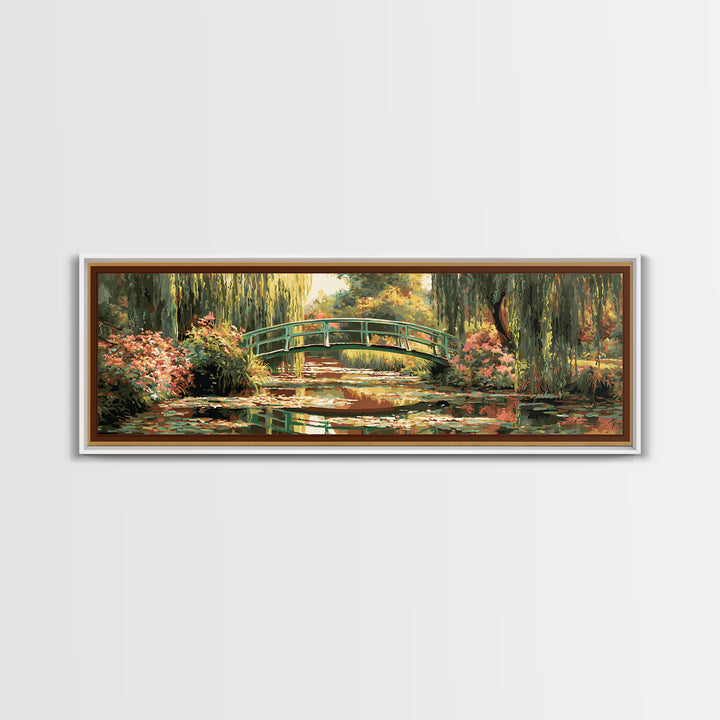 Water Garden Bridge Framed Canvas Print, Impressionist Art, Original Painting, Living Room Decor, Fine Art, Impression, IMP-3x1-10