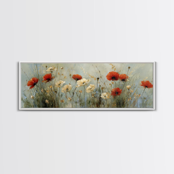Poppies Blowing Through Green Grass Canvas Print, Impressionist Art, Living Room Decor, Abstract Art, Impression, IMP-3x1-100
