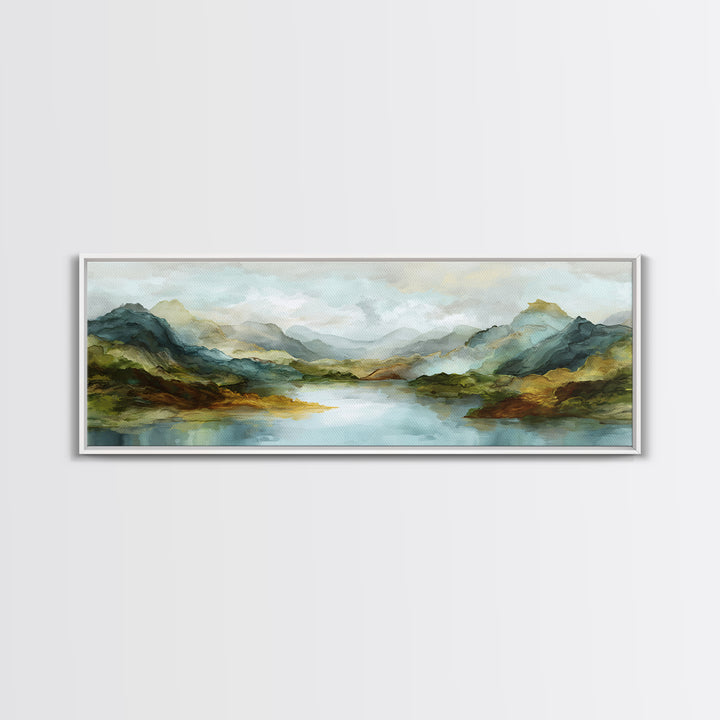 Mountain Lake with Sparkling Reflections Canvas Print, Impressionist Art, Abstract Painting, Living Room Decor, Impression, IMP-3x1-16