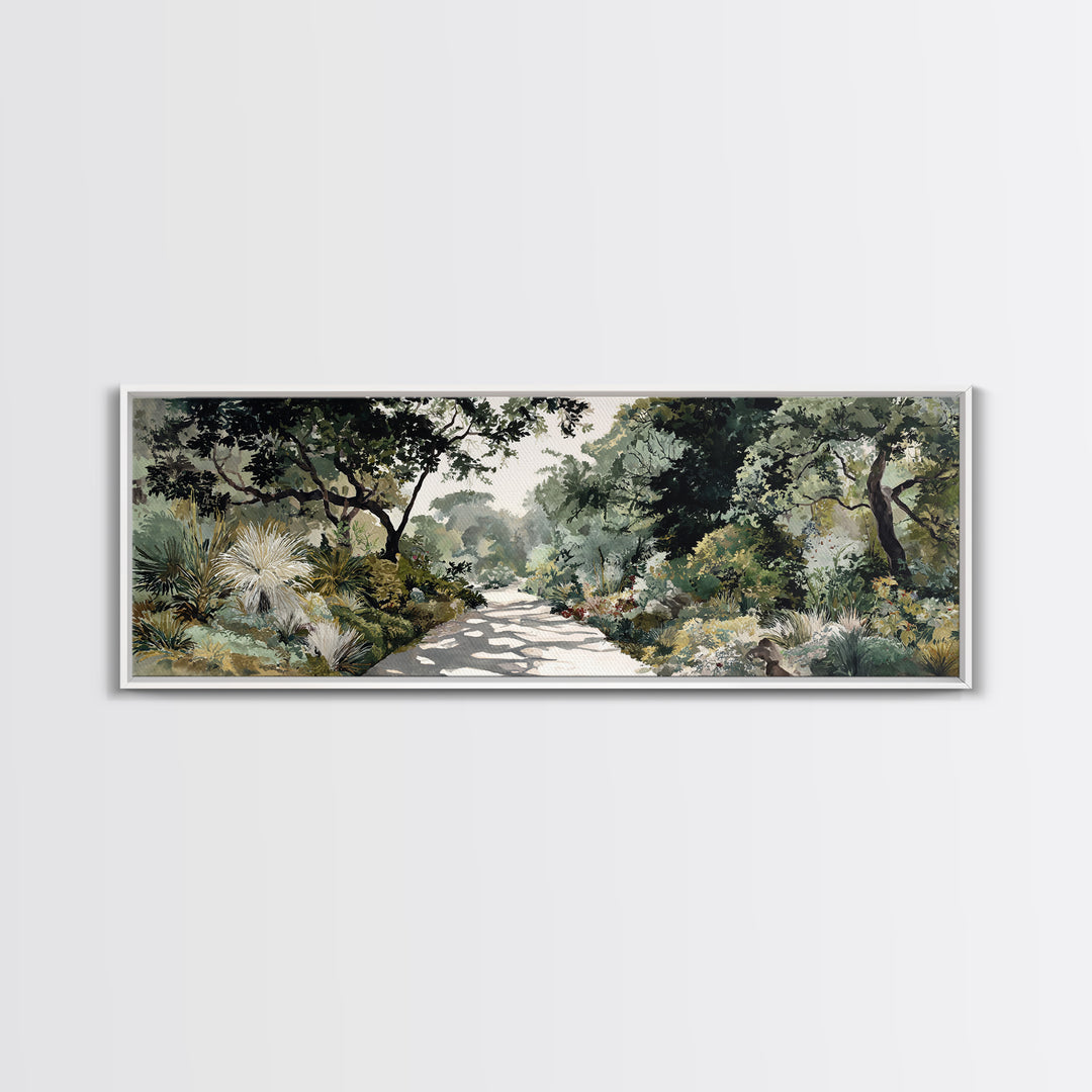 Garden Path Covered Framed Canvas Print, Impressionist Art, Living Room Decor, Watercolor Art, Impression, Landscape Art, IMP-3x1-18