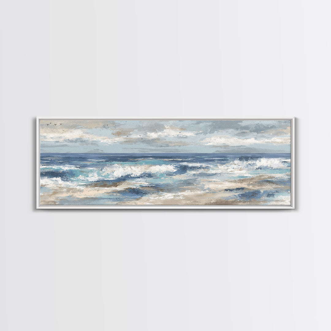 Coastal Beach Figures Canvas Print, Impressionist Art, Minimalist Decor, Living Room Decor, Impression, Textured Wall Art, IMP-3x1-35