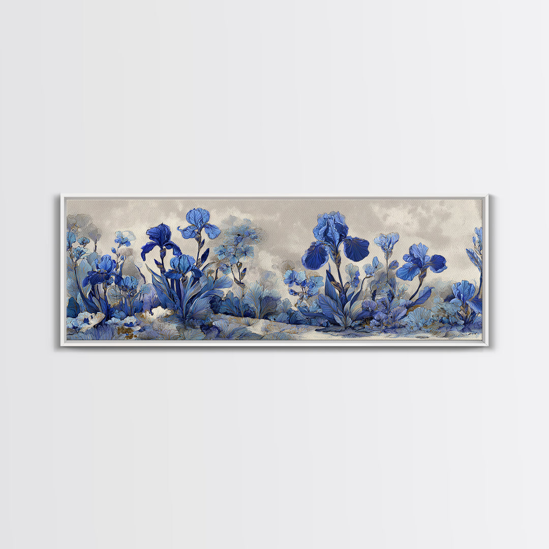Iris Garden with Blue Violet Strokes Canvas Print, Impressionist Art, Gallery Decor, Living Room Decor, Fine Art, Impression, IMP-3x1-36