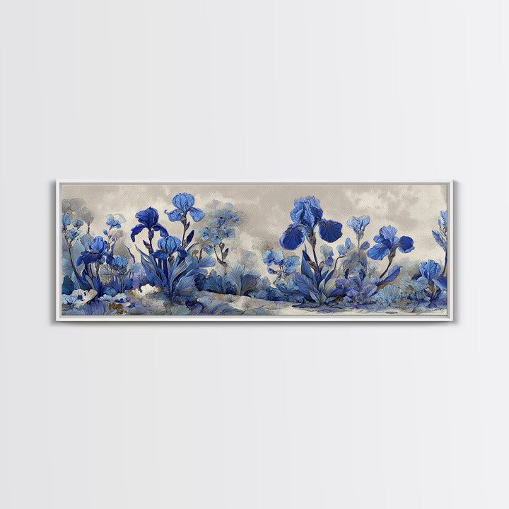 Iris Garden with Blue Violet Strokes Canvas Print, Impressionist Art, Gallery Decor, Living Room Decor, Fine Art, Impression, IMP-3x1-36