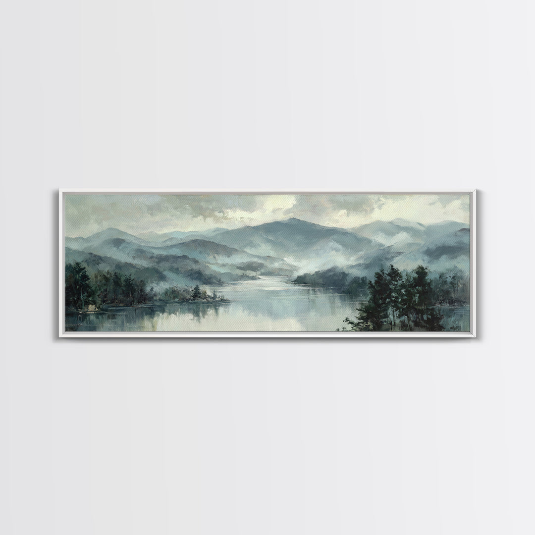 Mountain Lake with Sparkling Reflections Canvas Print, Impressionist Art, Neutral Decor, Living Room Decor, Oil Painting, IMP-3x1-40