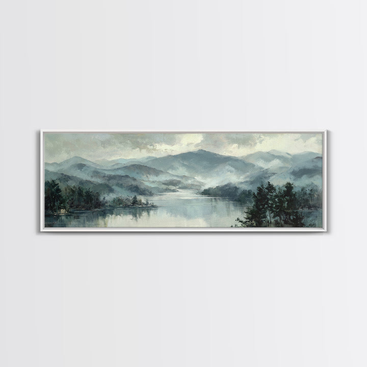 Mountain Lake with Sparkling Reflections Canvas Print, Impressionist Art, Neutral Decor, Living Room Decor, Oil Painting, IMP-3x1-40
