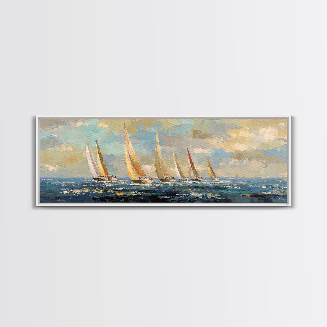 Sailboats on a Bright Sparkling Harbor Canvas Print, Impressionist Art, Landscape Art, Living Room Decor, Abstract Art, IMP-3x1-49