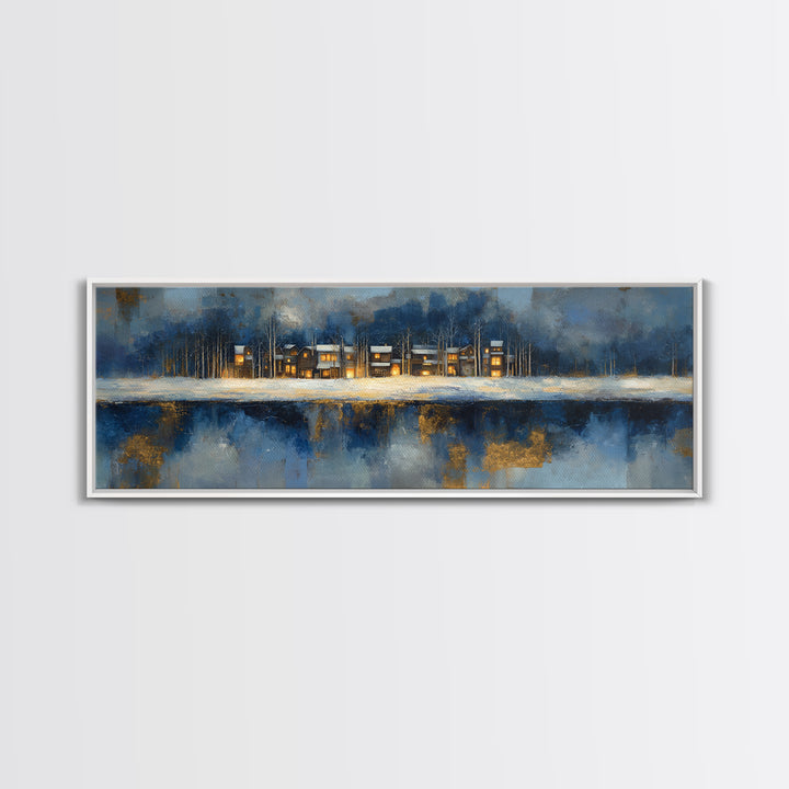 Snowy Village with Warm Glowing Windows Canvas Print, Impressionist Art, Wall Art Framed, Living Room Decor, Impression, IMP-3x1-5