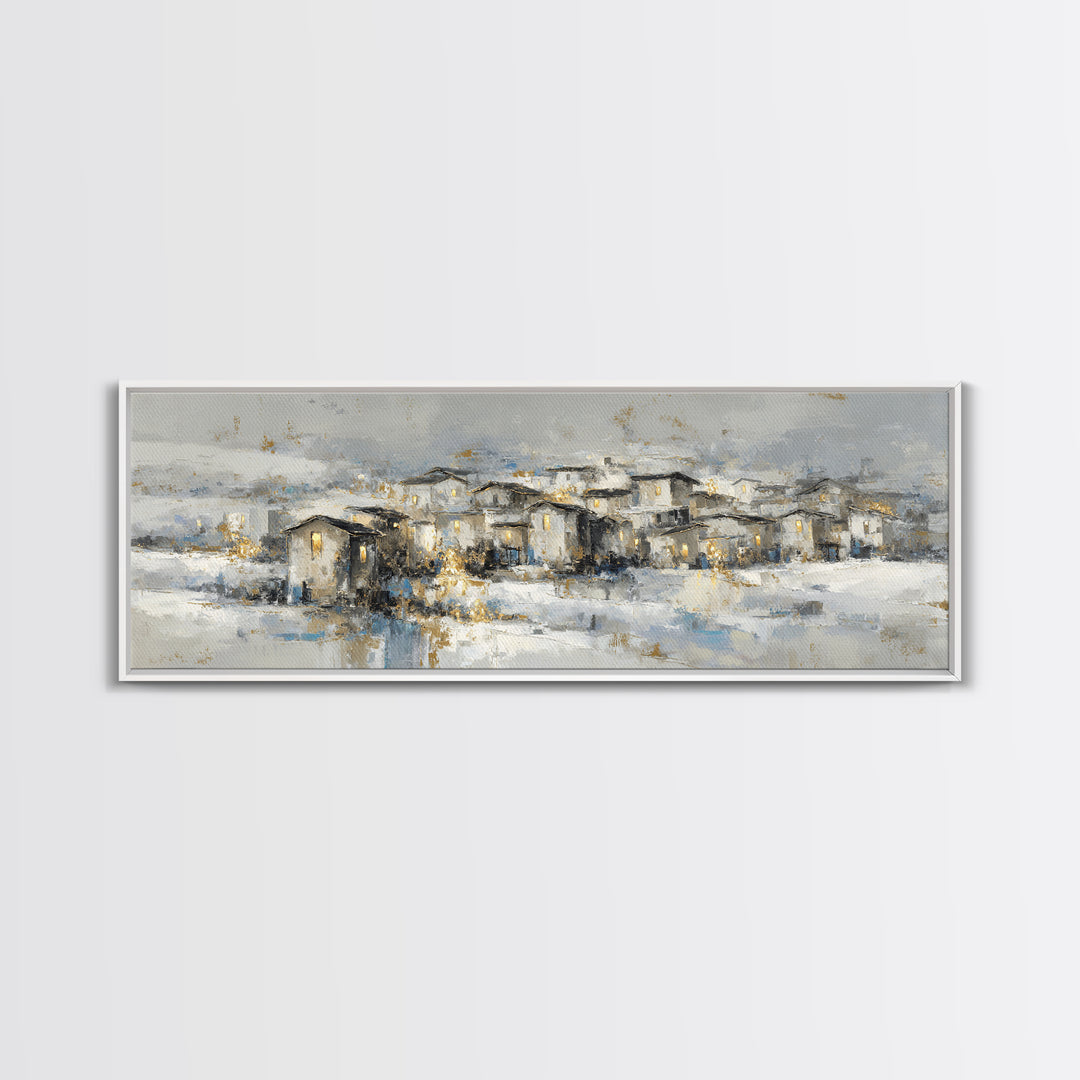 Snowy Village with Warm Glowing Windows Canvas Print, Impressionist Art, Colorful Wall Art, Living Room Decor, Impression, IMP-3x1-53