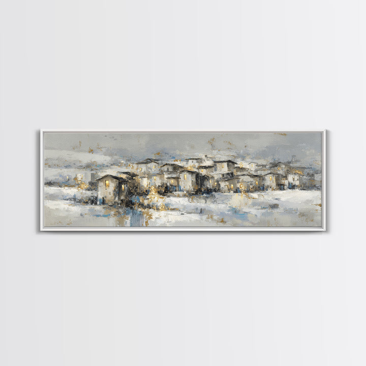 Snowy Village with Warm Glowing Windows Canvas Print, Impressionist Art, Colorful Wall Art, Living Room Decor, Impression, IMP-3x1-53