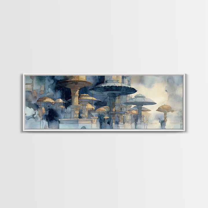 Rainy Boulevard with Umbrella Shapes Canvas Print, Impressionist Art, Living Room Art, Living Room Decor, Abstract Art, IMP-3x1-61