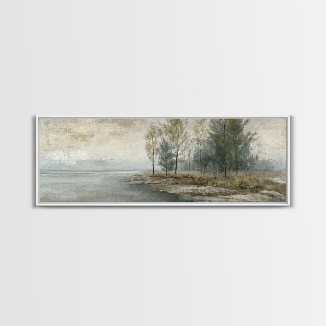 Misty Riverbank with Willow Trees Canvas Print, Impressionist Art, Living Room Decor, Fine Art, Impression, Landscape Art, IMP-3x1-75