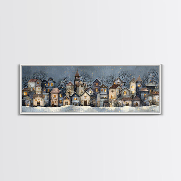 Snowy Village with Warm Glowing Windows Canvas Print, Impressionist Art, Colorful Wall Art, Living Room Decor, Impression, IMP-3x1-77