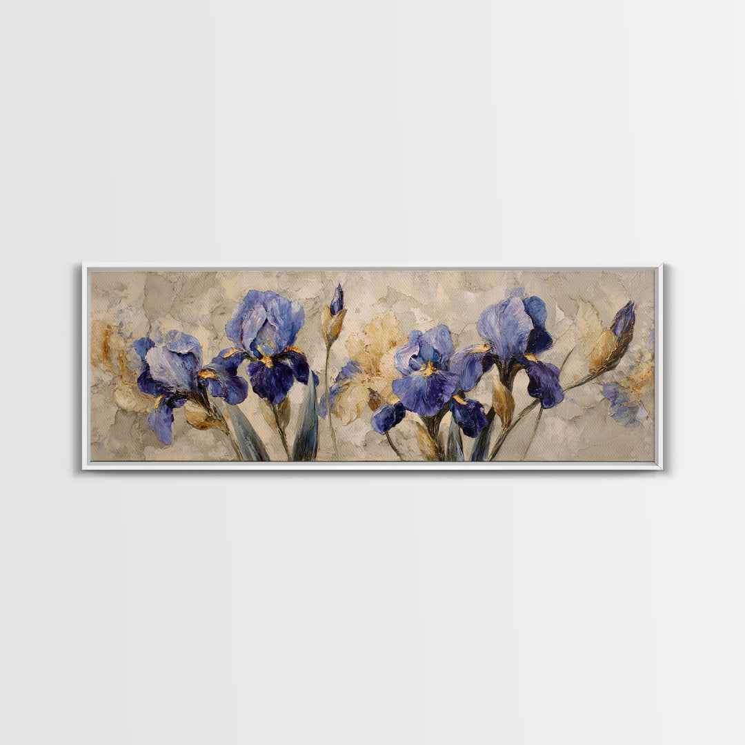 Iris Garden with Blue Violet Strokes Canvas Print, Impressionist Art, Printable Wall Art, Living Room Decor, Impression, IMP-3x1-84