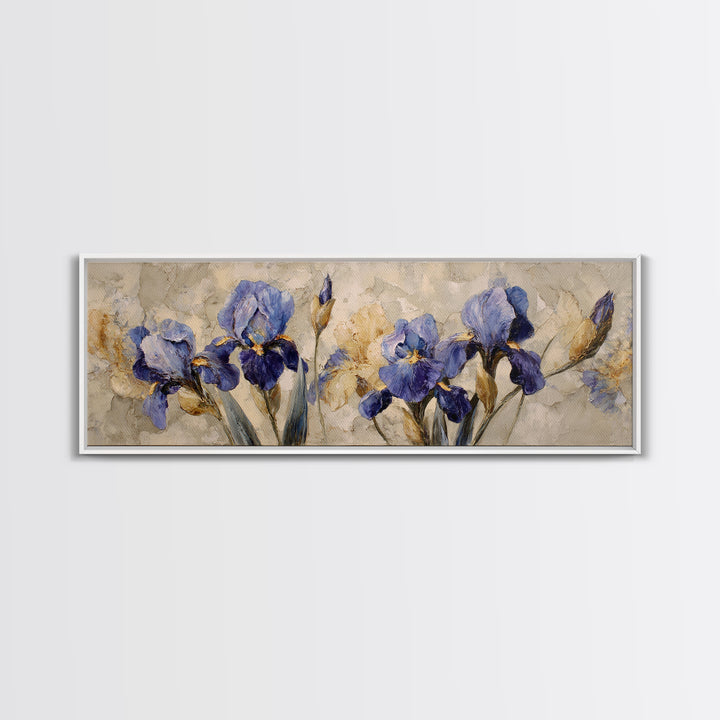 Iris Garden with Blue Violet Strokes Canvas Print, Impressionist Art, Printable Wall Art, Living Room Decor, Impression, IMP-3x1-84