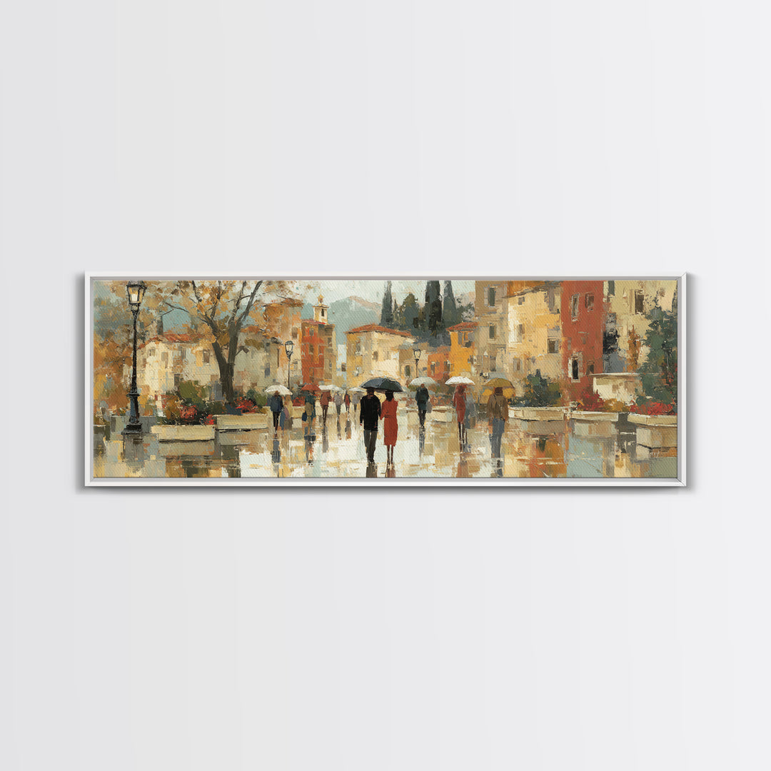 Rainy Boulevard with Umbrella Shapes Canvas Print, Impressionist Art, Living Room Art, Living Room Decor, Abstract Art, IMP-3x1-85