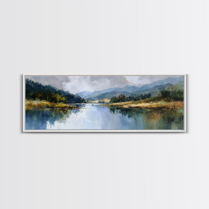 Mountain Lake with Sparkling Reflections Canvas Print, Impressionist Art, Wall Art, Living Room Decor, Fine Art, Impression, IMP-3x1-88