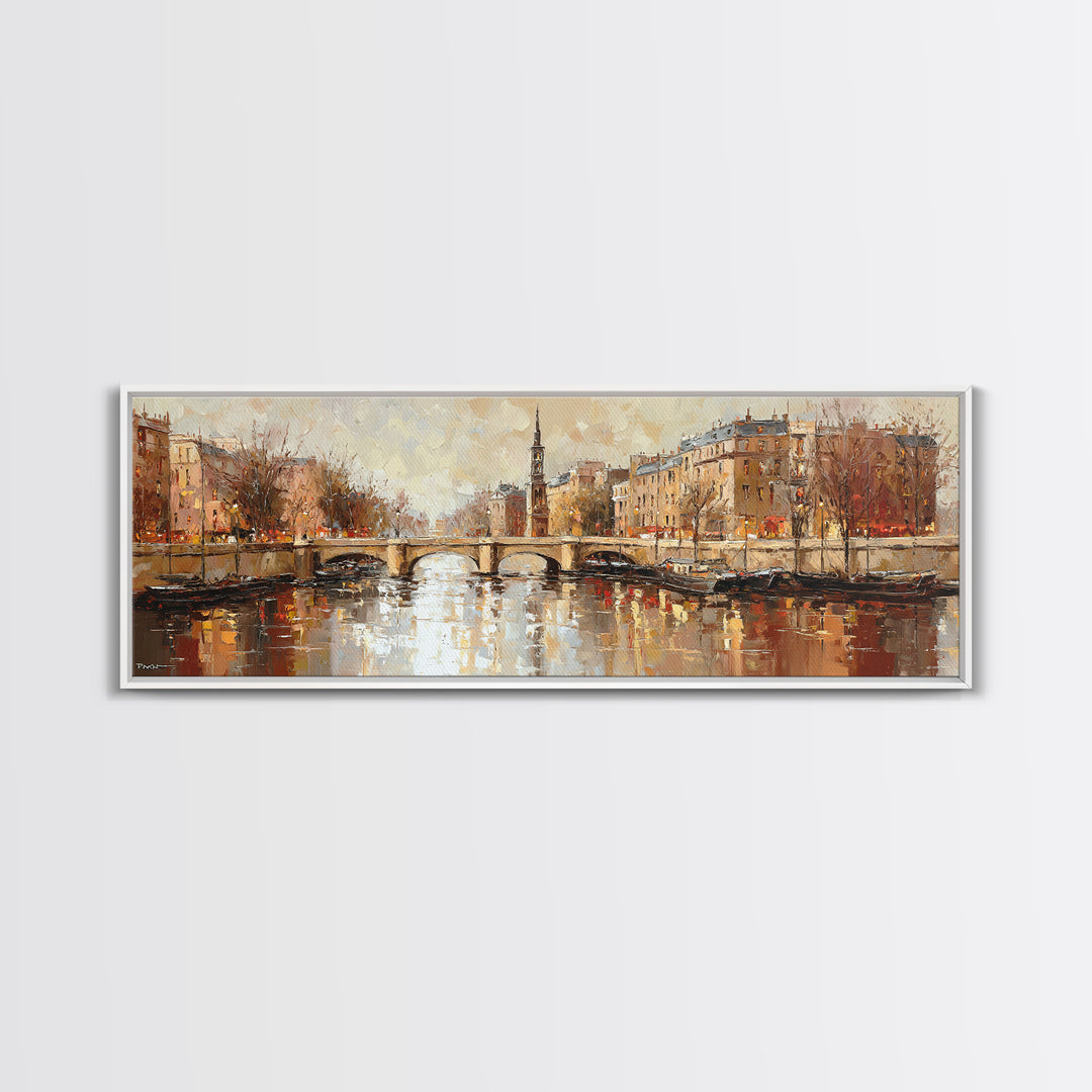 Paris Bridge Reflected Canvas Print, Impressionist Art, Oil Painting, Living Room Decor, Impression, Coastal Wall Art, IMP-3x1-95