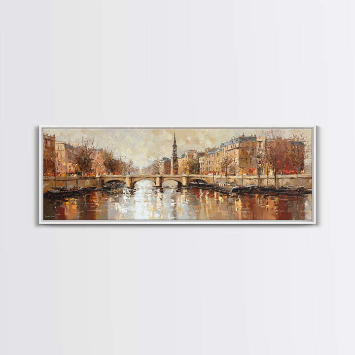 Paris Bridge Reflected Canvas Print, Impressionist Art, Oil Painting, Living Room Decor, Impression, Coastal Wall Art, IMP-3x1-95