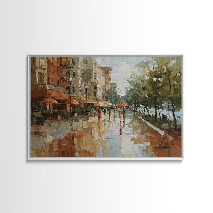 Rainy Boulevard with Umbrella Shapes Canvas Print, Impressionist Art, Abstract Painting, Living Room Decor, Abstract Art, IMP-3x2-1