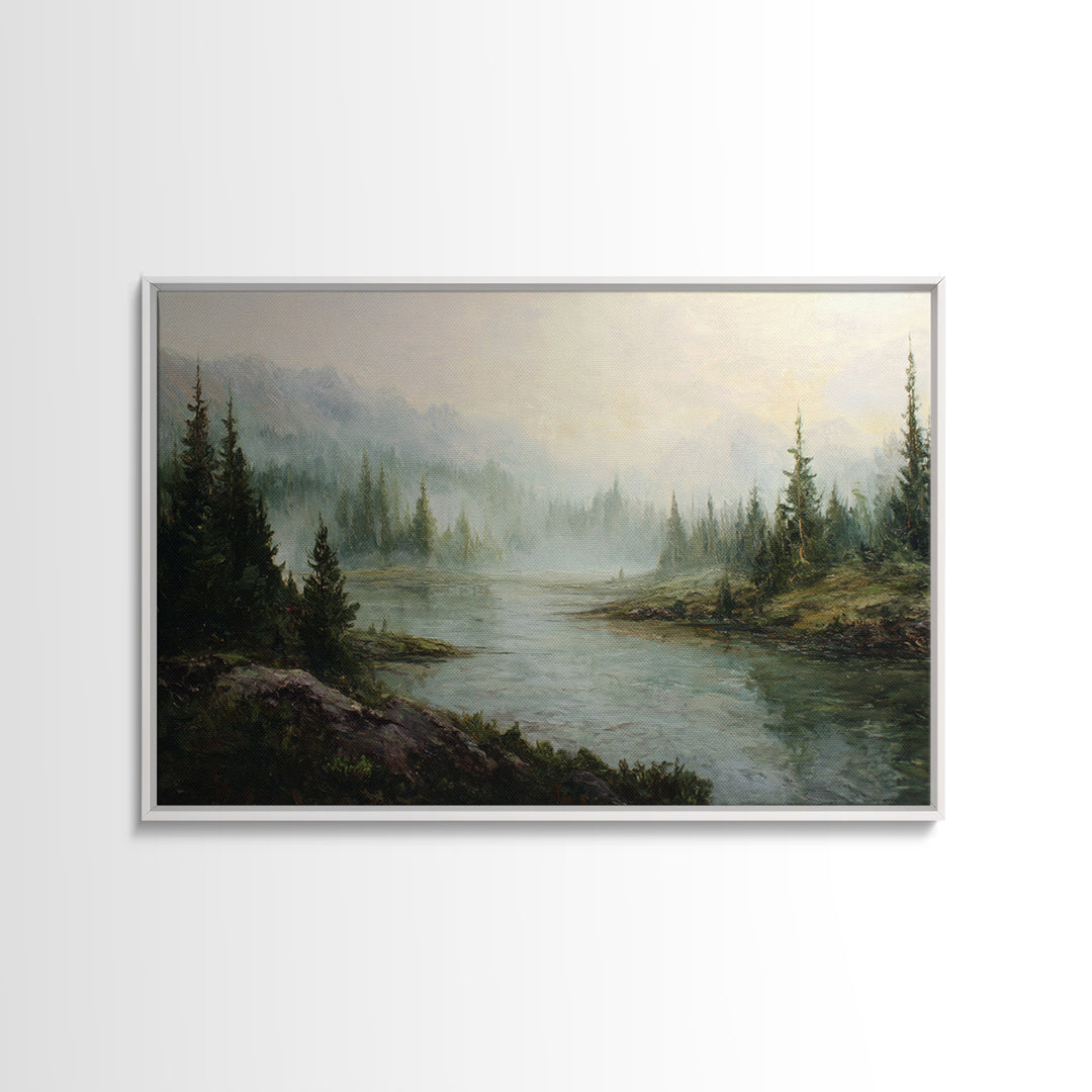 Mountain Lake with Sparkling Reflections Framed Canvas Print, Impressionist Art, Wall Art, Living Room Decor, Impression, IMP-3x2-100