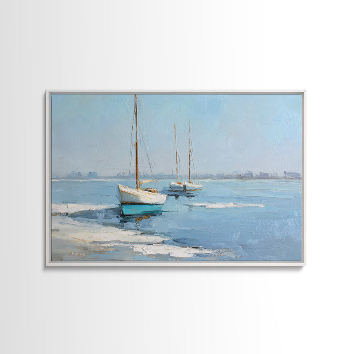 Sailboats on a Bright Sparkling Harbor Canvas Print, Impressionist Art, Landscape Painting, Living Room Decor, Impression, IMP-3x2-13