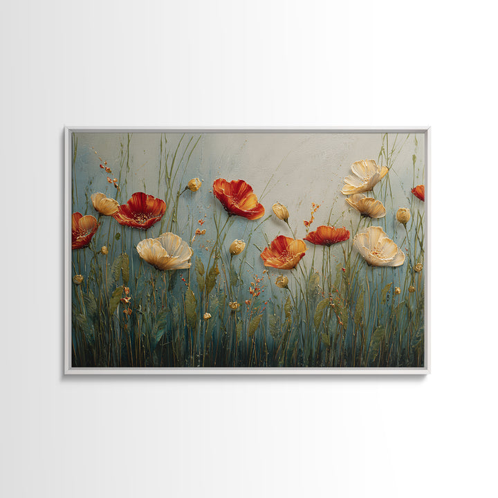Poppies Blowing Through Green Grass Canvas Print, Impressionist Art, Landscape Painting, Living Room Decor, Watercolor Art, IMP-3x2-16
