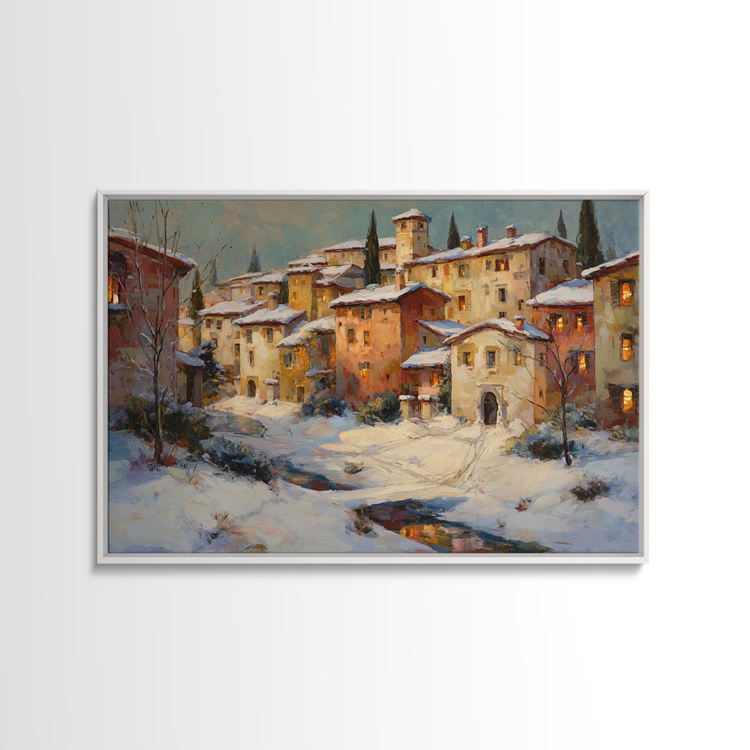 Snowy Village with Warm Glowing Windows Canvas Print, Impressionist Art, Gallery Wall Art, Living Room Decor, Impression, IMP-3x2-17