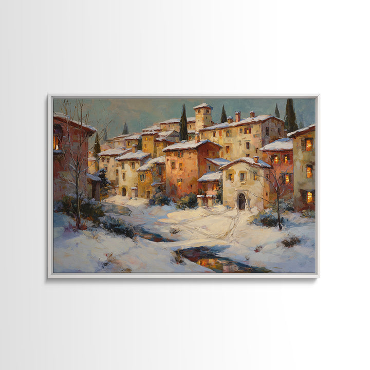 Snowy Village with Warm Glowing Windows Canvas Print, Impressionist Art, Gallery Wall Art, Living Room Decor, Impression, IMP-3x2-17