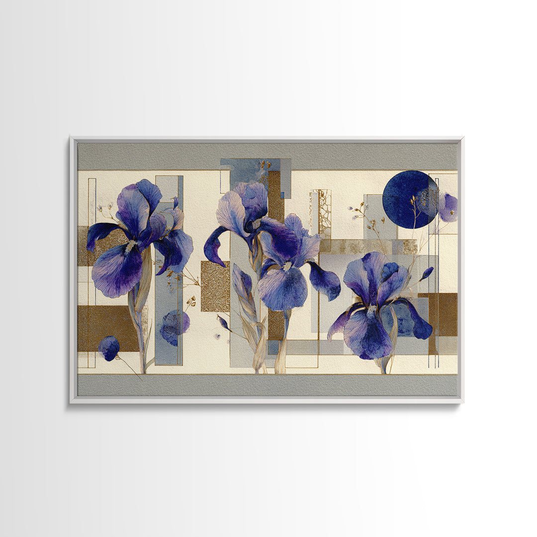 Iris Garden with Blue Violet Strokes Framed Canvas Print, Impressionist Art, Landscape Wall Art, Living Room Decor, Impression, IMP-3x2-24
