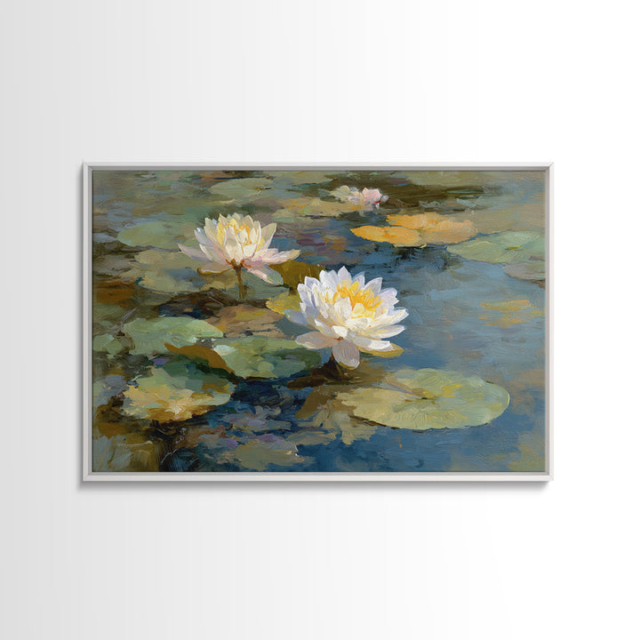 Water Lilies Floating on a Sunlit Pond Canvas Print, Impressionist Art, Modern Decor, Living Room Decor, Fine Art, Impression, IMP-3x2-29