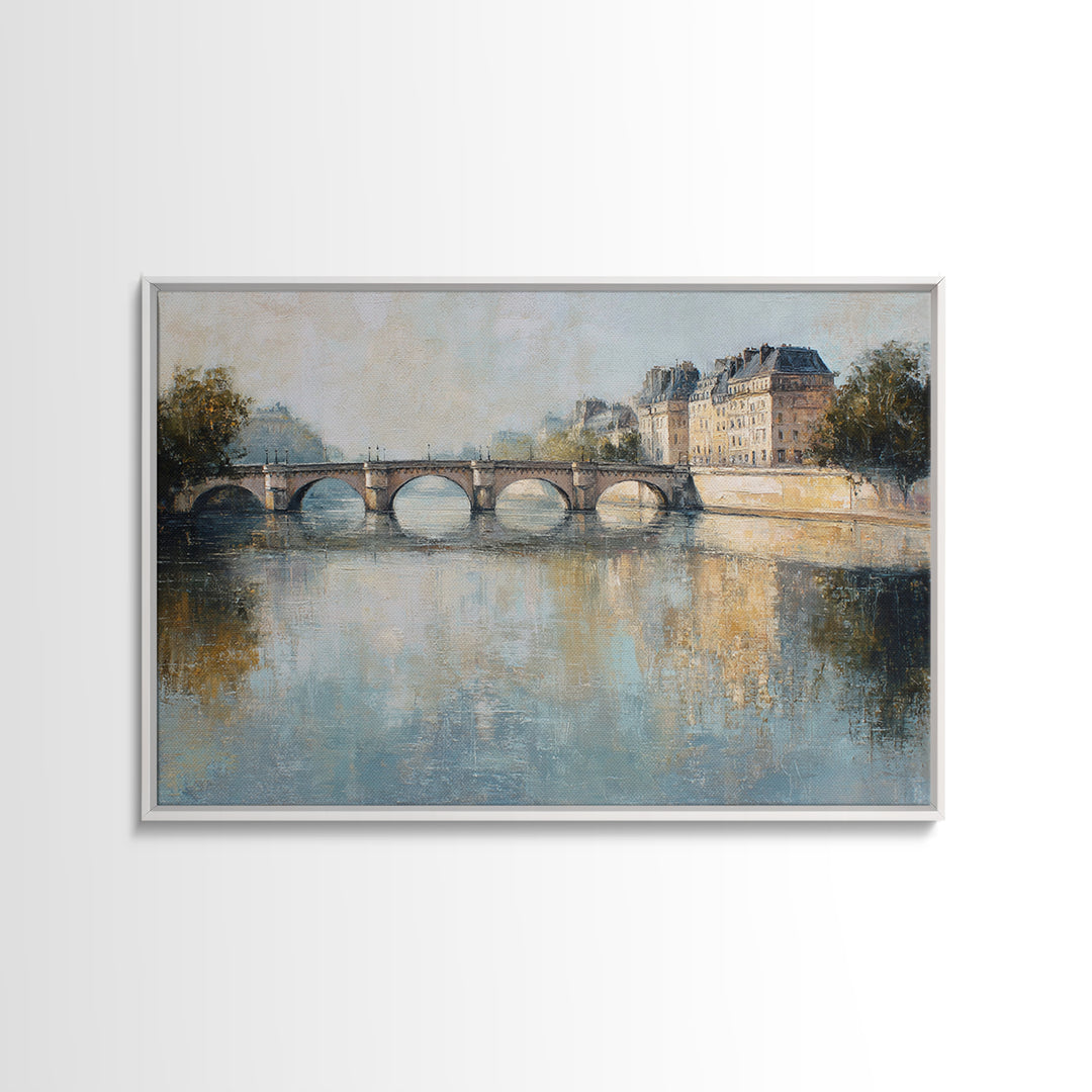 Paris Bridge Reflected Framed Canvas Print, Impressionist Art, Room Decor, Living Room Decor, Fine Art, Impression, IMP-3x2-35