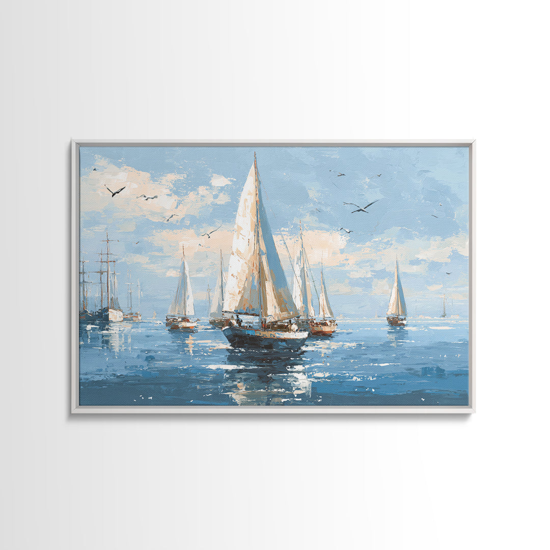 Sailboats on a Bright Sparkling Harbor Canvas Print, Impressionist Art, Living Room Art, Living Room Decor, Oil Painting, IMP-3x2-37