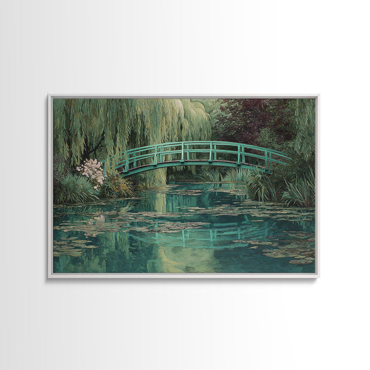 Water Garden Bridge Framed Canvas Print, Impressionist Art, Abstract Painting, Living Room Decor, Fine Art, Impression, IMP-3x2-46