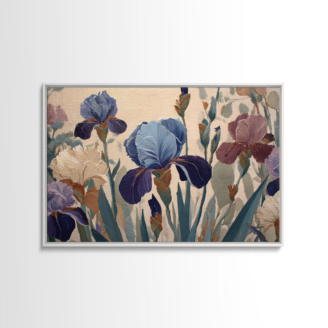 Iris Garden with Blue Violet Strokes Canvas Print, Impressionist Art, Gallery Decor, Living Room Decor, Fine Art, Impression, IMP-3x2-48