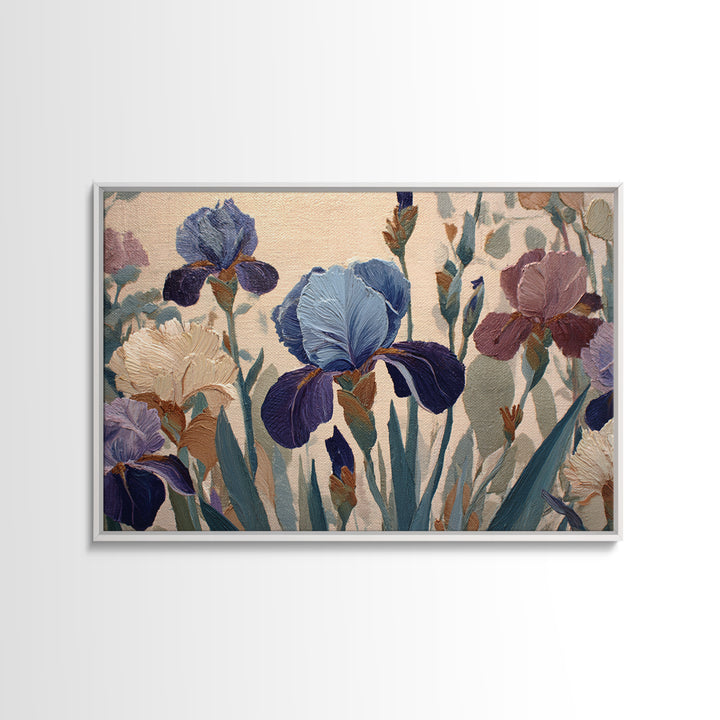 Iris Garden with Blue Violet Strokes Canvas Print, Impressionist Art, Gallery Decor, Living Room Decor, Fine Art, Impression, IMP-3x2-48