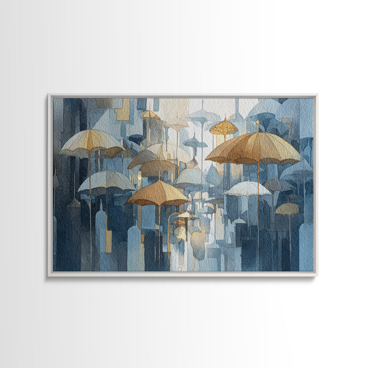 Rainy Boulevard with Umbrella Shapes Canvas Print, Impressionist Art, Neutral Decor, Living Room Decor, Fine Art, Impression, IMP-3x2-49