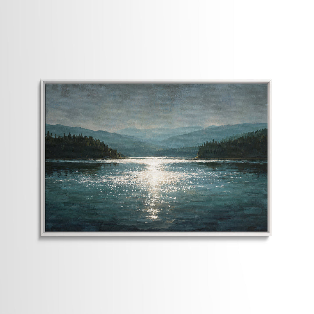 Mountain Lake with Sparkling Reflections Canvas Print, Impressionist Art, Landscape Art, Living Room Decor, Impression, IMP-3x2-52