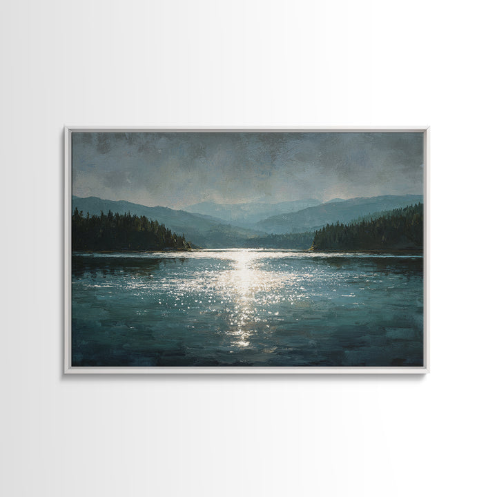 Mountain Lake with Sparkling Reflections Canvas Print, Impressionist Art, Landscape Art, Living Room Decor, Impression, IMP-3x2-52
