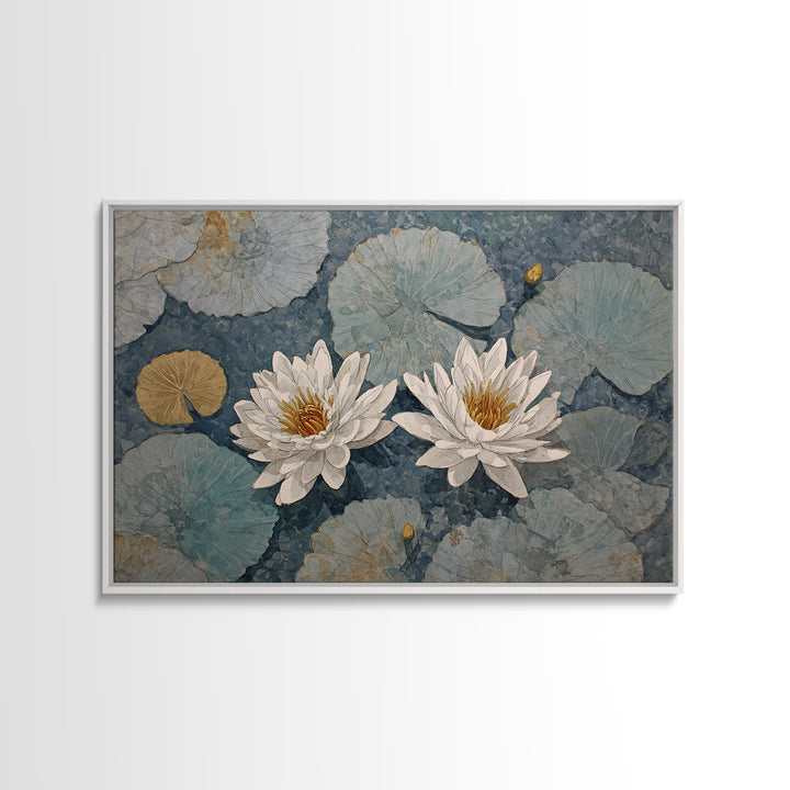 Water Lilies Floating on a Sunlit Pond Canvas Print, Impressionist Art, Modern Decor, Living Room Decor, Fine Art, Impression, IMP-3x2-53