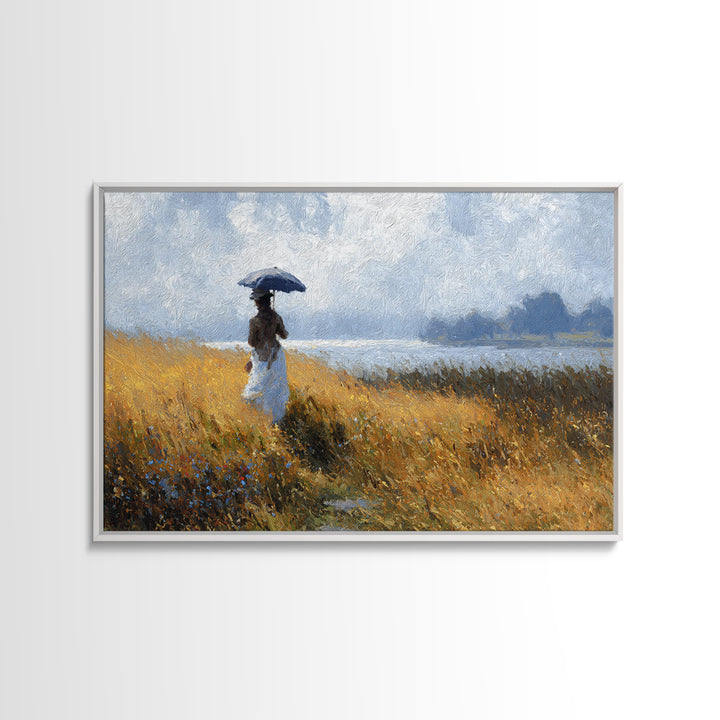 Woman with Parasol in Breezy Meadow Canvas Print, Impressionist Art, Horizontal Wall Art, Living Room Decor, Impression, IMP-3x2-55