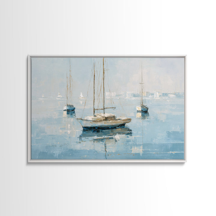 Sailboats on a Bright Sparkling Harbor Canvas Print, Impressionist Art, Living Room Art, Living Room Decor, Oil Painting, IMP-3x2-61