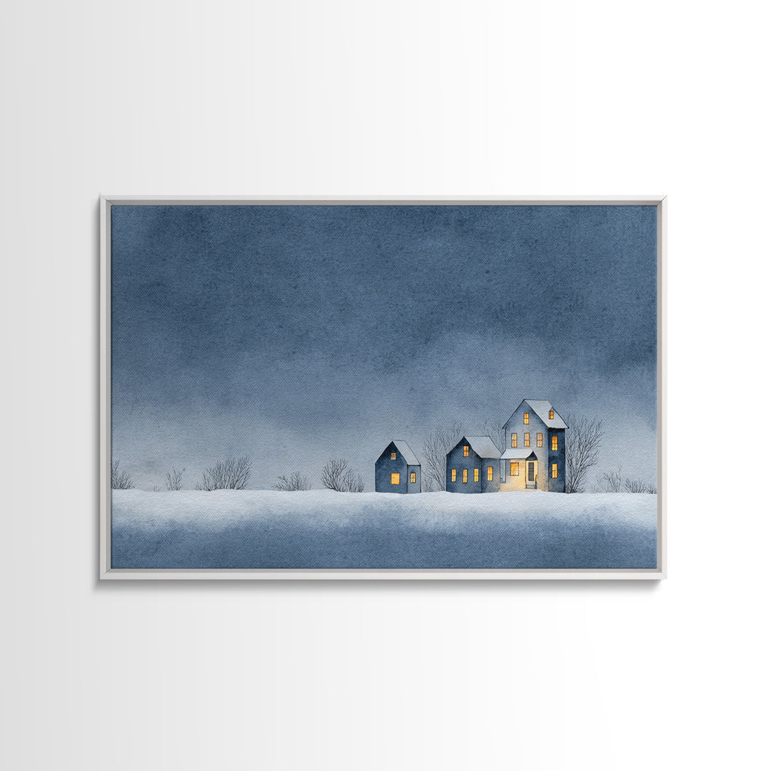 Snowy Village with Warm Glowing Windows Canvas Print, Impressionist Art, Floral Print, Living Room Decor, Impression, IMP-3x2-65