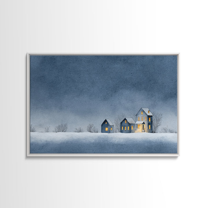 Snowy Village with Warm Glowing Windows Canvas Print, Impressionist Art, Floral Print, Living Room Decor, Impression, IMP-3x2-65