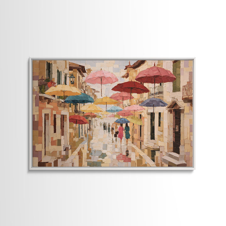 Rainy Boulevard with Umbrella Shapes Canvas Print, Impressionist Art, Neutral Decor, Living Room Decor, Fine Art, Impression, IMP-3x2-73