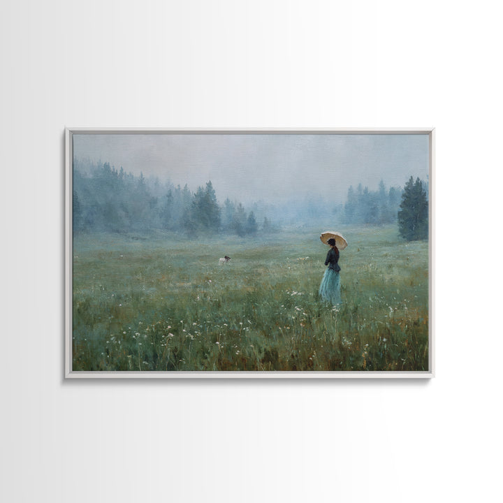 Woman with Parasol in Breezy Meadow Framed Canvas Print, Impressionist Art, Luxury Decor, Living Room Decor, Impression, IMP-3x2-79
