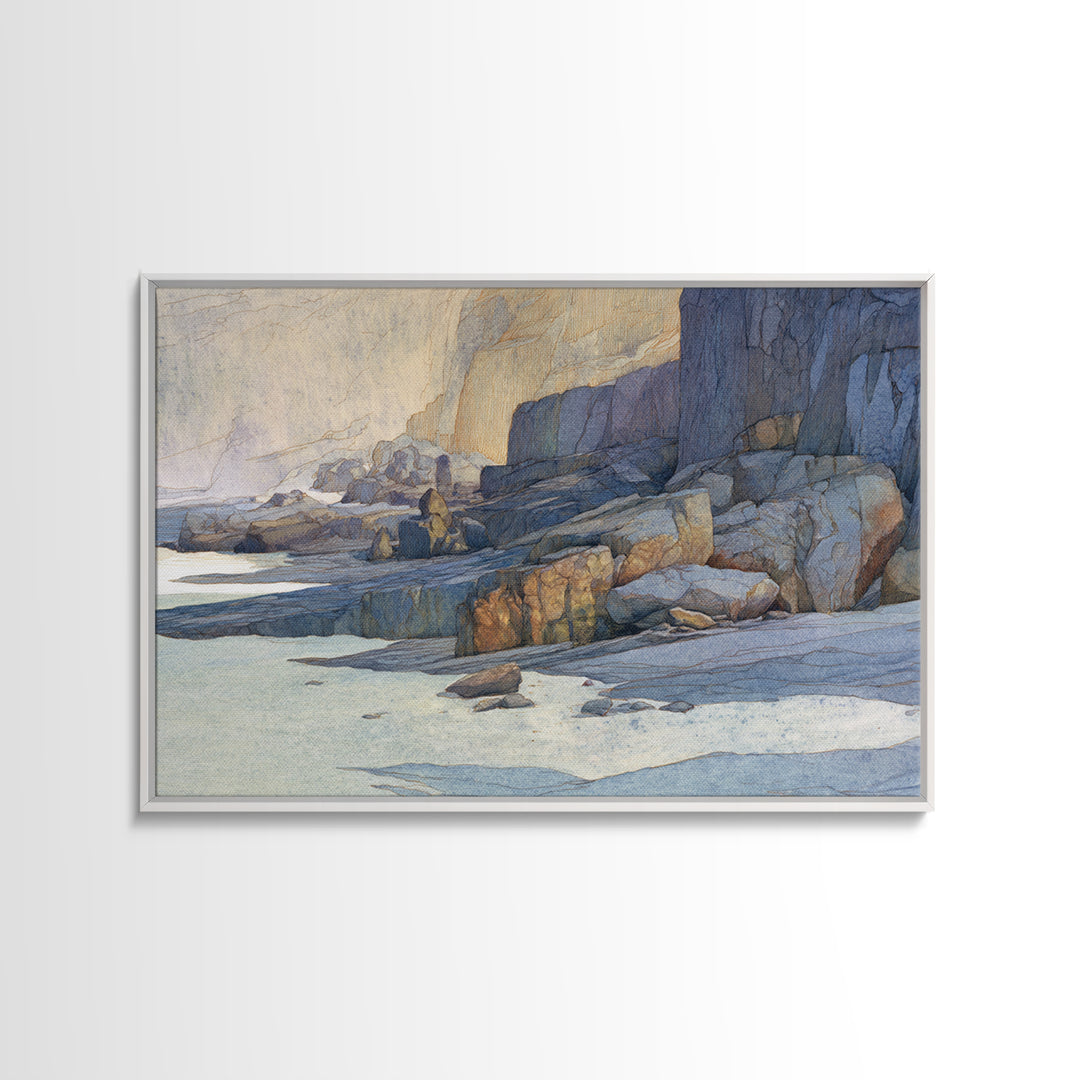 Soft Seaside Cliffs Framed Canvas Print, Impressionist Art, Fine Art Print, Living Room Decor, Fine Art, Impression, Painting, IMP-3x2-81